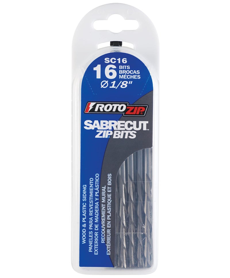 RotoZip SC16 1/8 Inch Sab Recut Zip Bit For Wood and Plastic, 16 Pack, Silver - Image 1